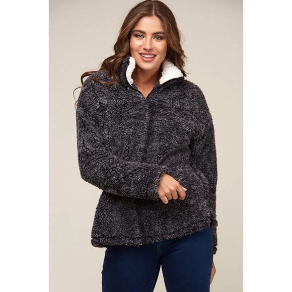 LAST ONE!! Sherpa Pullover-Charcoal Grey - Picture 4 of 5